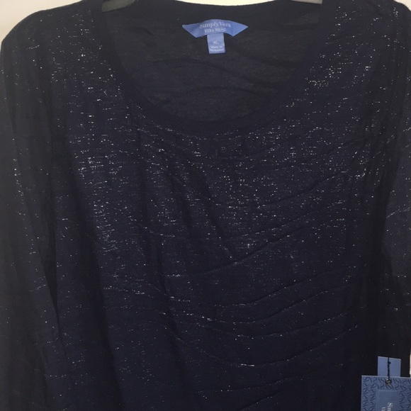 Vera Wang Simply Vera Shimmer Blue And Silver Top - Picture 7 of 8